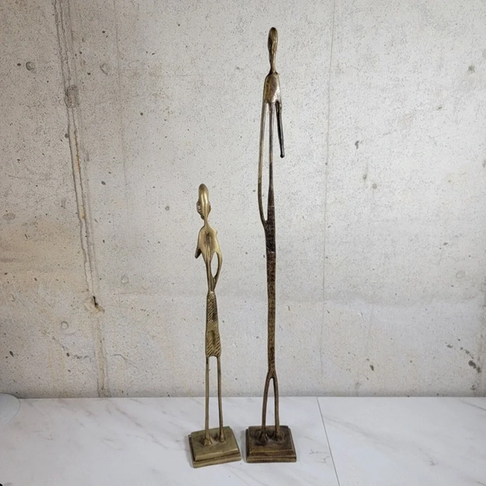 Set MID CENTURY AFRICAN BRONZE ELONGATED‎ MAN SCULPTURE STATUE GIACOMETTI STYLE